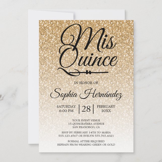 Quinceañera Gold Glitter 15th Birthday  Invitation (Front)