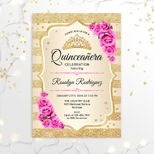 Quinceanera - Gold Pastel Pink Invitation