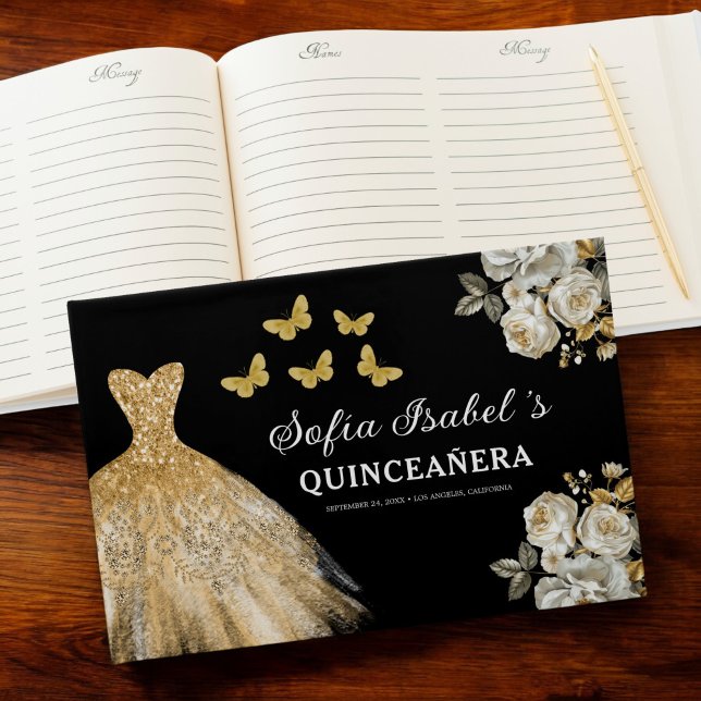 Quinceañera Gold Princess Floral Butterflies Guest Book (Creator Uploaded)