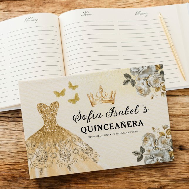 Quinceañera Gold Princess Floral Butterflies Guest Book (Creator Uploaded)