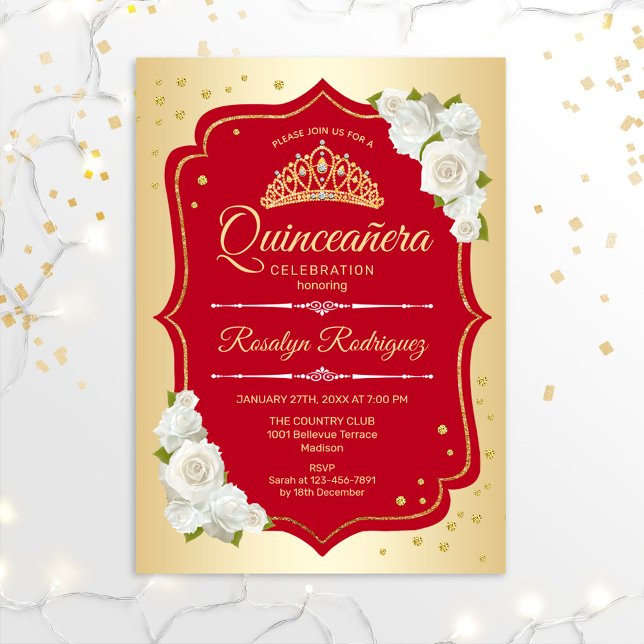 Quinceanera - Gold Red Invitation (Creator Uploaded)