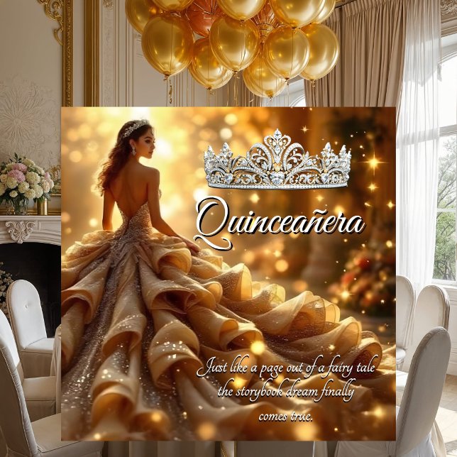 Quinceanera Gold Silver Dress Tiara Birthday Invitation (Creator Uploaded)