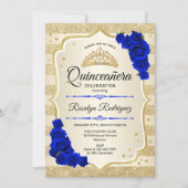 Quinceanera - Gold Stripes Royal Blue Invitation (Front)