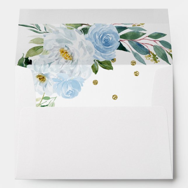 Quinceanera Gold Tiara Baby Blue Floral Envelope (Back (Bottom))
