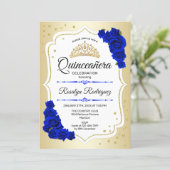 Quinceanera - Gold White Royal Blue Invitation (Standing Front)