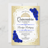 Quinceanera - Gold White Royal Blue Invitation (Front)