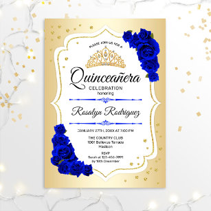 Quinceanera - Gold White Royal Blue Invitation