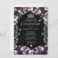 Quinceañera Gótica Morada y Negra con Flores Moody