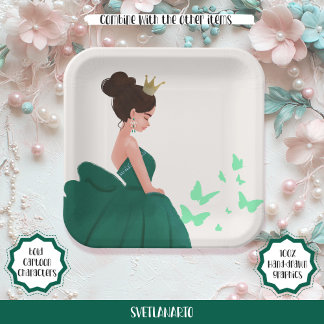 Quinceañera Green Elegant Princess Paper Plate