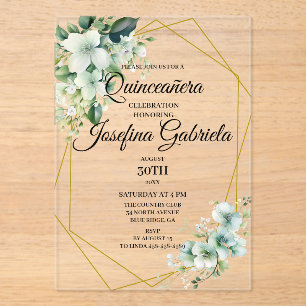 Quinceanera green floral acrylic invitations