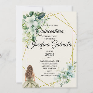 Quinceañera green floral Invitation