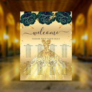 Quinceanera green gold dress flowers poster