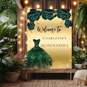 Quinceanera green gold dress flowers welcome poster