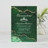 Quinceanera Green Gold Marble Agate Geode Invitation (Standing Front)