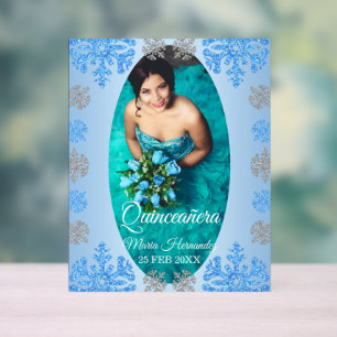 Quinceañera Ice Blue Silver Winter Snowflake Acrylic Sign