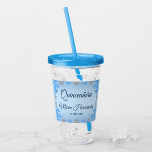 Quinceañera Ice Blue Silver Winter Snowflake Acrylic Tumbler