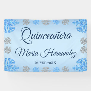 Quinceañera Ice Blue Silver Winter Snowflake Banner