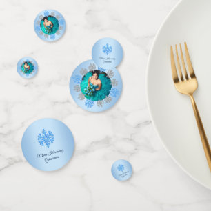 Quinceañera Ice Blue Silver Winter Snowflake Confetti