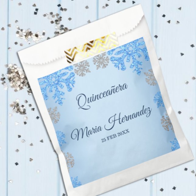 Quinceañera Ice Blue Silver Winter Snowflake Favour Bags (Creator Uploaded)