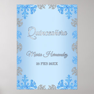 Quinceañera Ice Blue Silver Winter Snowflake Foil Prints