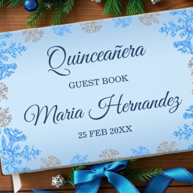Quinceañera Ice Blue Silver Winter Snowflake Guest Book (Creator Uploaded)