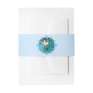 Quinceañera Ice Blue Silver Winter Snowflake Invitation Belly Band