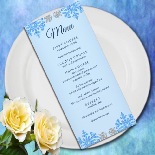 Quinceañera Ice Blue Silver Winter Snowflake Menu (Creator Uploaded)