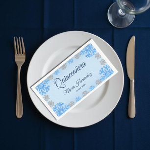 Quinceañera Ice Blue Silver Winter Snowflake Napkin
