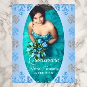 Quinceañera Ice Blue Silver Winter Snowflake Poster