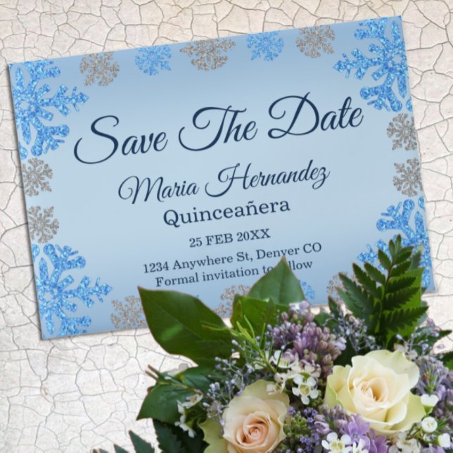 Quinceañera Ice Blue Silver Winter Snowflake Vellum Invitations (Creator Uploaded)