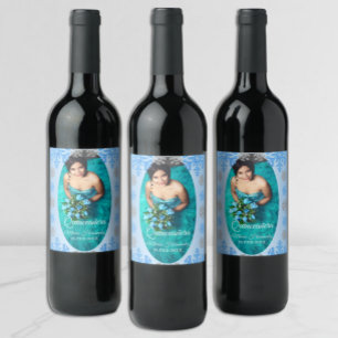 Quinceañera Ice Blue Silver Winter Snowflake Wine Label
