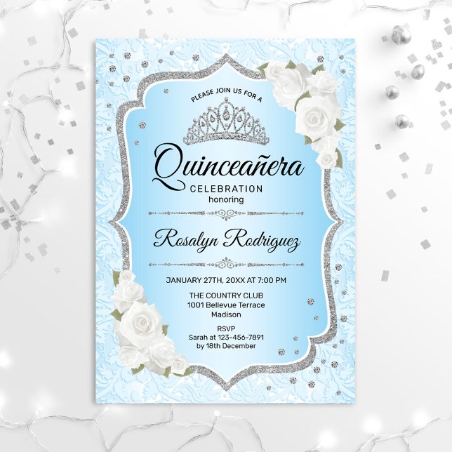 Quinceanera - Icy Blue Silver Invitation (Creator Uploaded)