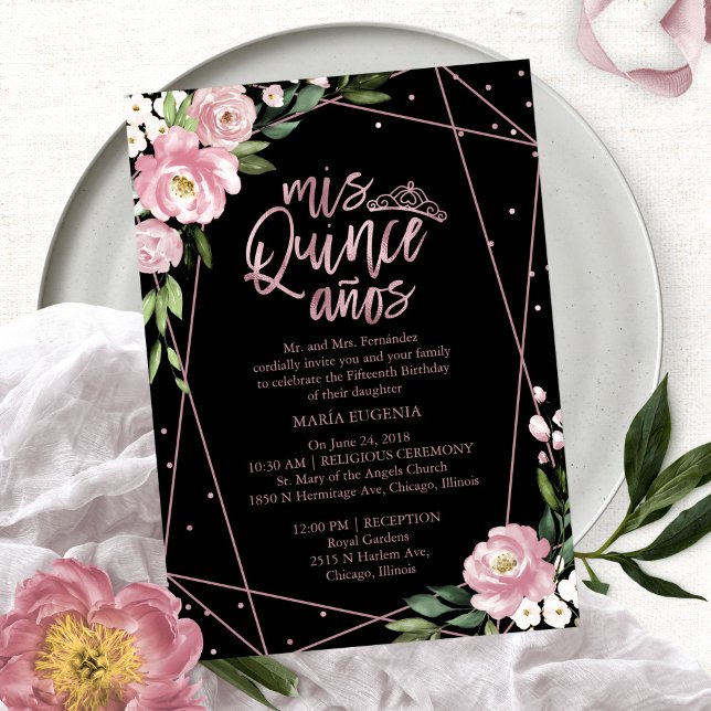 Quinceanera Invitation Bilingual Pink Black (Creator Uploaded)