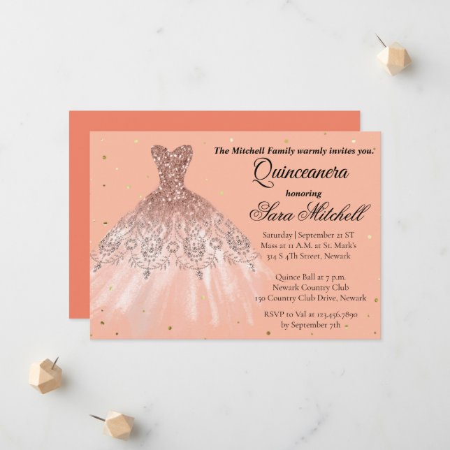 Quinceanera Invitation, Birthday Invite for sweet (Front/Back In Situ)