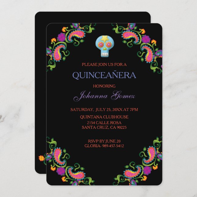 QUINCEAÑERA INVITATION DIA DE LOS MUERTOS (Front/Back)