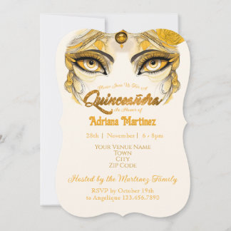 Quinceañera Invitation Gold Glitter
