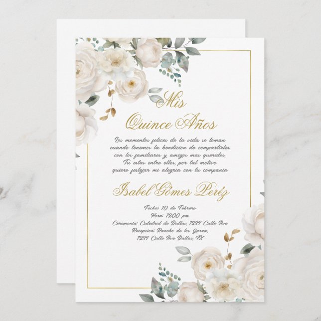 Quinceanera invitation in Spanish (Front/Back)