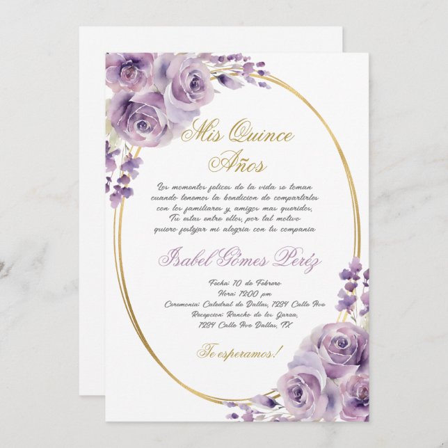 Quinceanera invitation in Spanish (Front/Back)