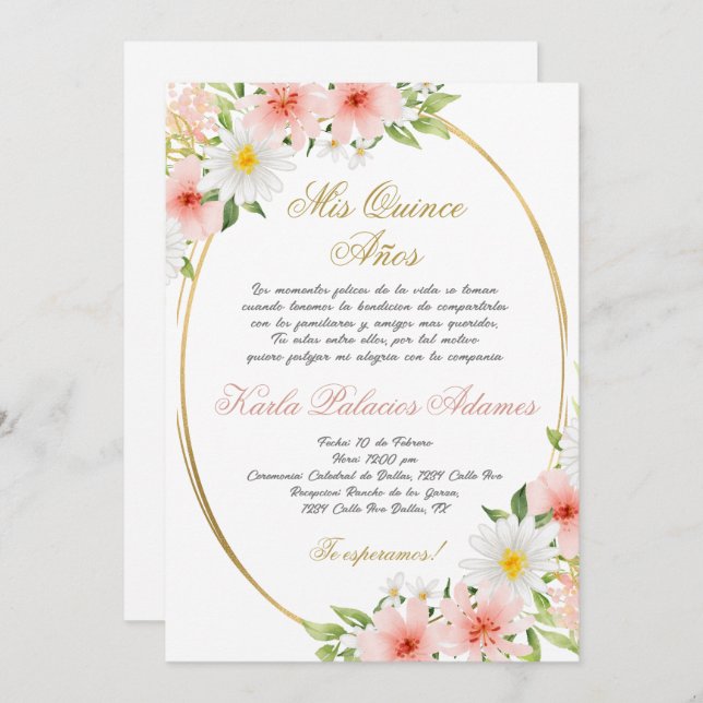 Quinceanera invitation in Spanish (Front/Back)