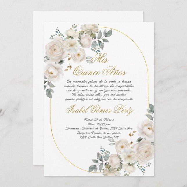 Quinceanera invitation in Spanish (Front/Back)