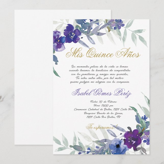 Quinceanera invitation in Spanish (Front/Back)