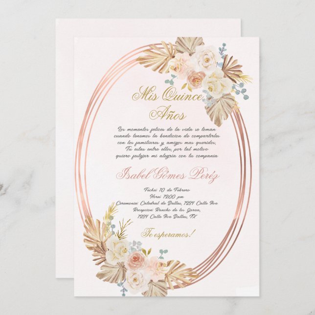 Quinceanera invitation in Spanish (Front/Back)