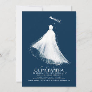 Quinceañera Invitation Navy Blue Modern Ethereal