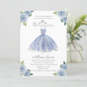Quinceanera Invitation Spanish Blue Gown Floral (Standing Front)