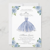 Quinceanera Invitation Spanish Blue Gown Floral (Front)