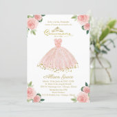 Quinceanera Invitation Spanish Blush Gown Floral (Standing Front)