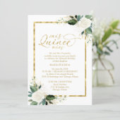 Quinceanera Invitation White Gold Foil Floral (Standing Front)