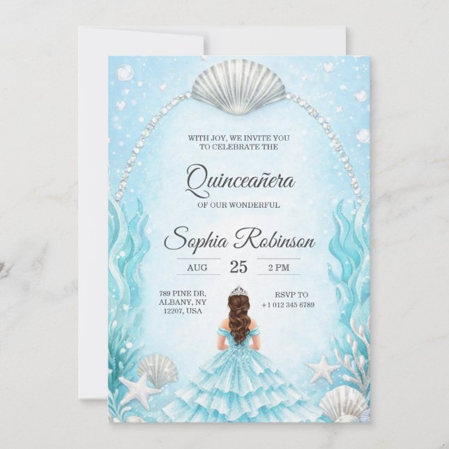 Quinceanera Invitation with an ocean theme  (Front)