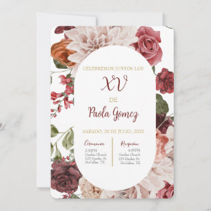 Quinceanera invitation with colourful flowers