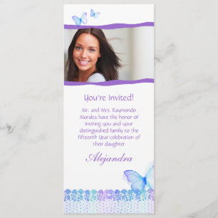 Quinceanera Invitations Butterfly Lace Purple Blue